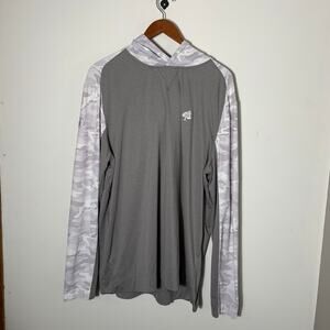 Mens Johnnie-O Long Sleeve Hooded Tshirt Grey with Camo Sleeves size XL EUC!